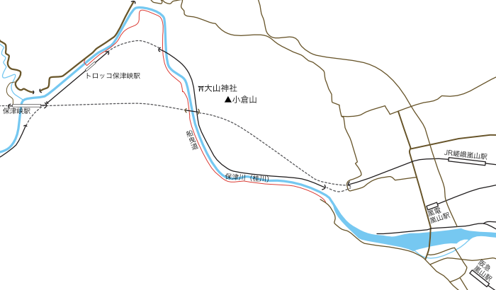 保津川船曳道のルート図