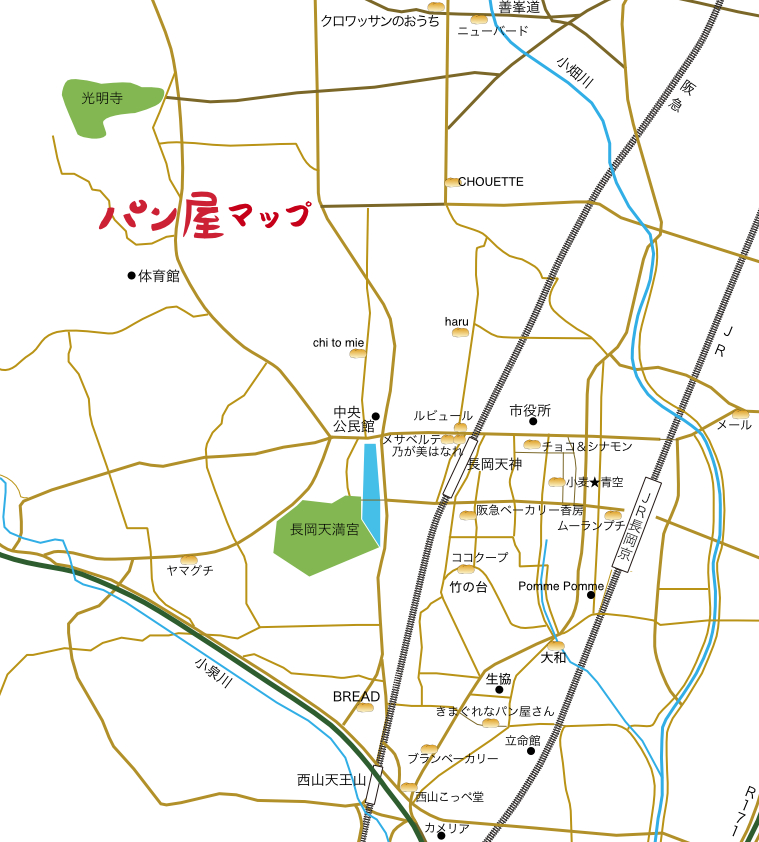 長岡京市 パン屋の地図