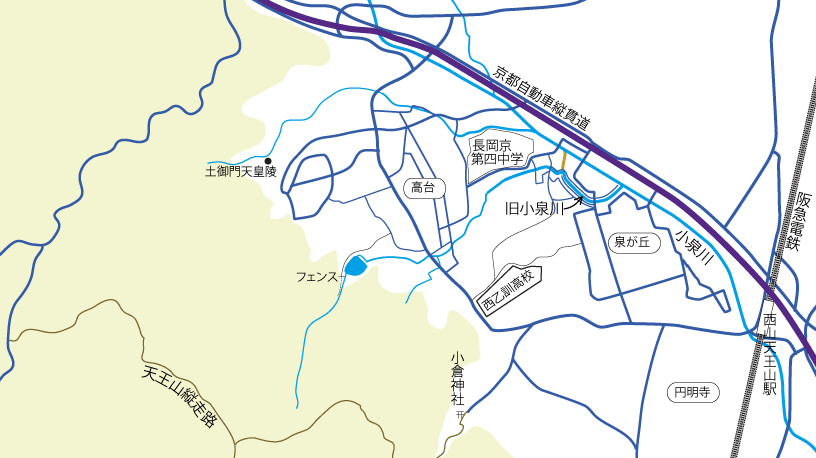 旧小泉川と名無しの水路周辺の地図